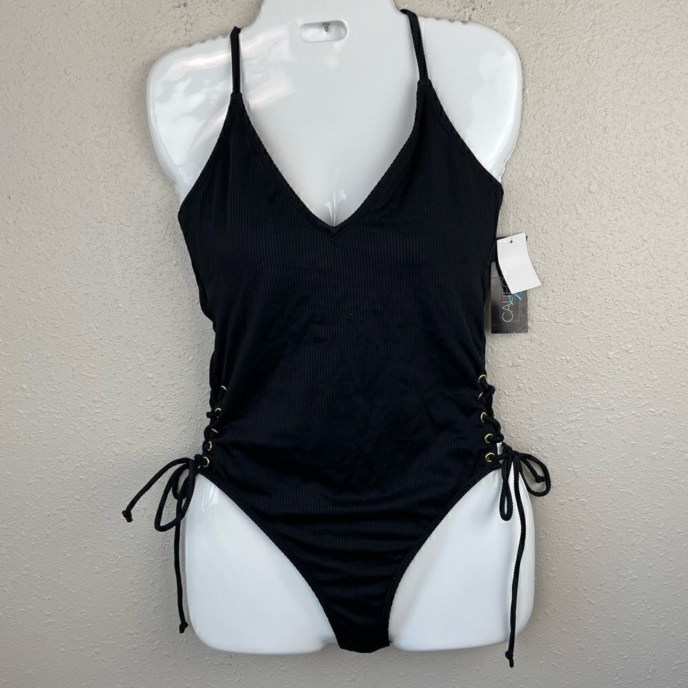 NWT California Waves Black One Piece Swim Suit Size M